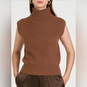 Wayf Brown Sleeveless Turtleneck Sweater